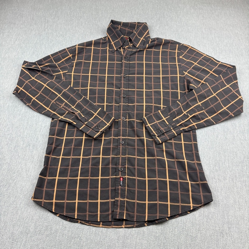 Diesel Shirt Mens Large Brown Windowpane Check Button Up Long Sleeve Casual